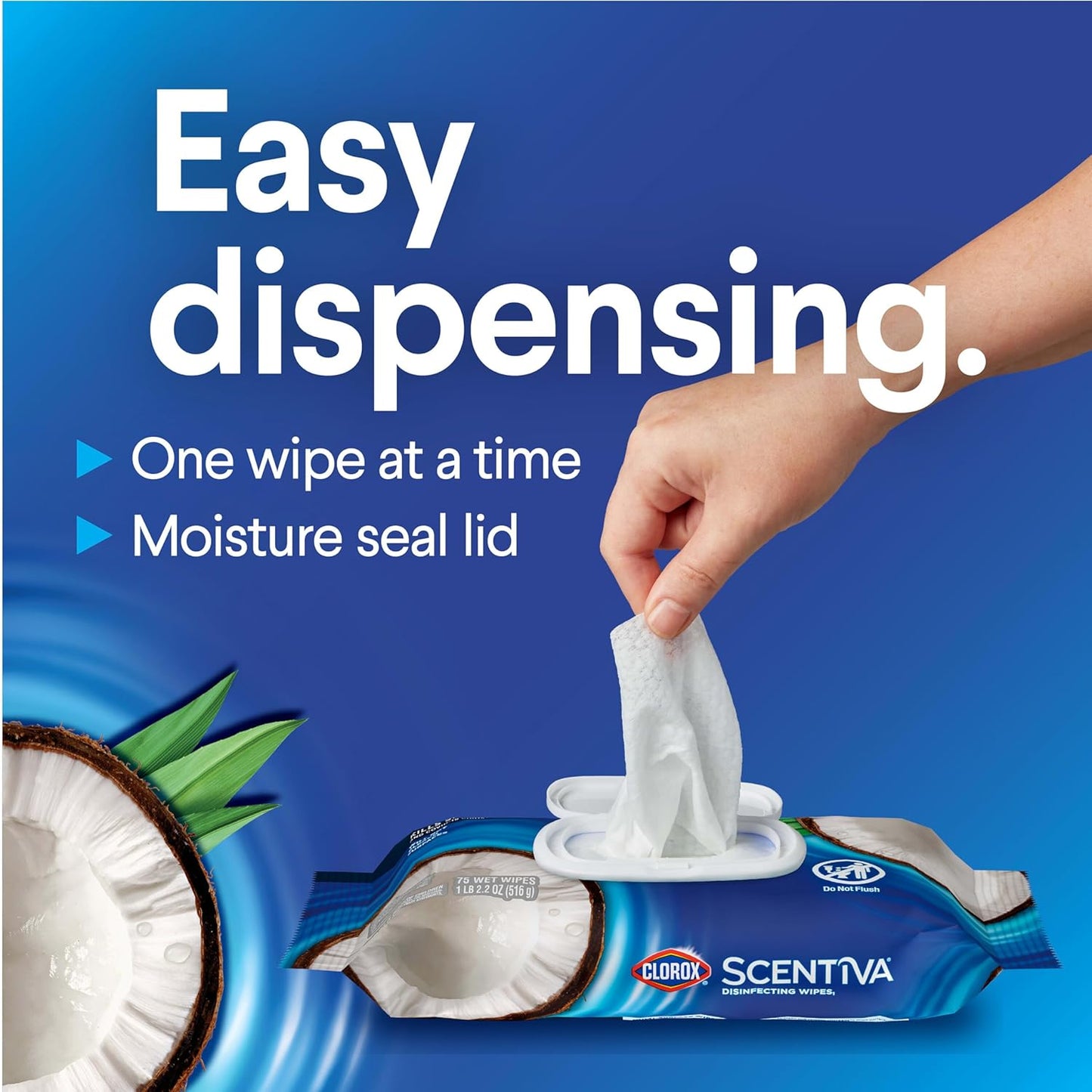 Clorox Scentiva Wipes, Coconut & Waterlily, 75 ct x 3