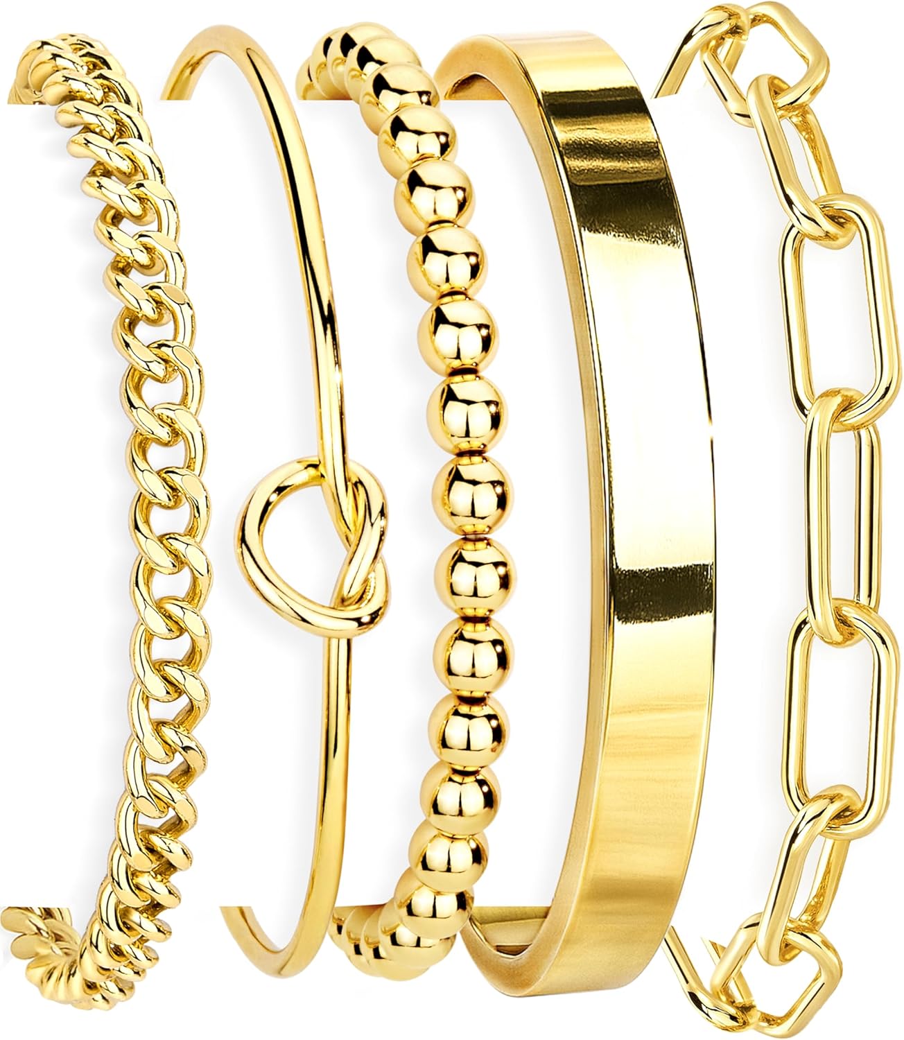 14K Gold Women’s Bracelet Set – Stackable Cuffs & Bangles
