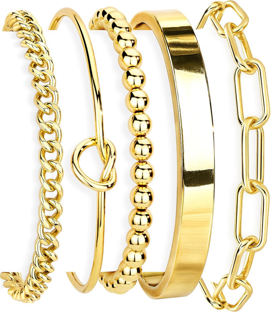 14K Gold Women’s Bracelet Set – Stackable Cuffs & Bangles