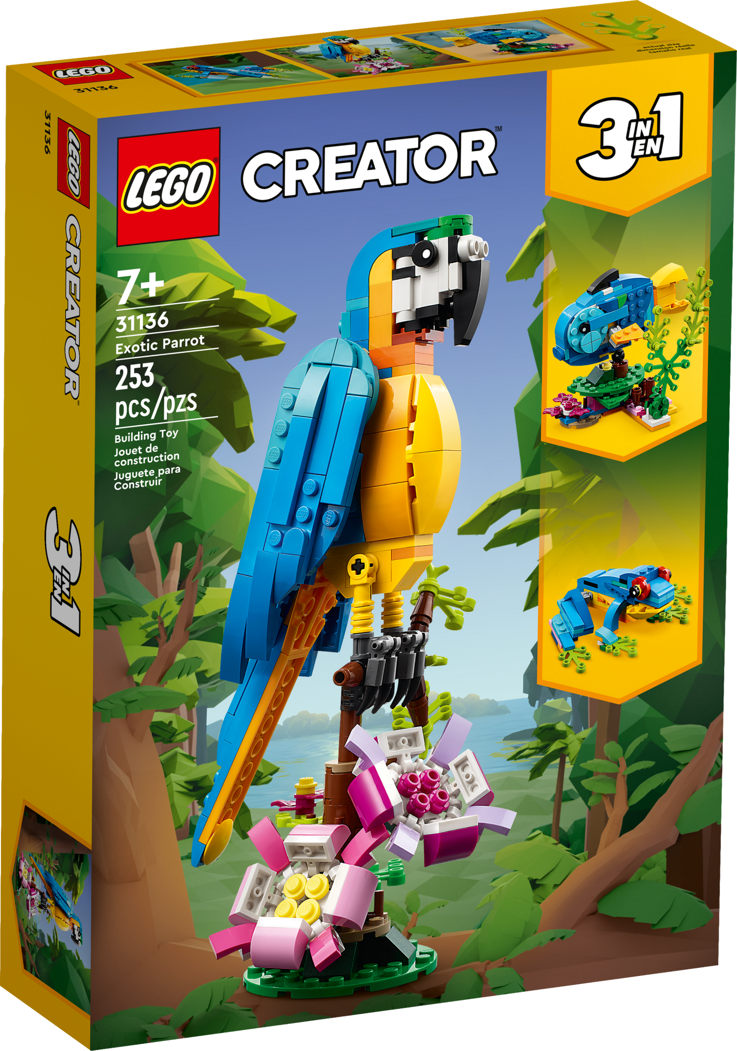 LEGO Creator 3 in 1 Exotic Parrot to Frog to Fish Animal Figures Building Toy, Creative Toys for Kids Ages 7 and Up, 31136