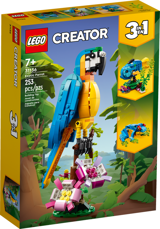 LEGO Creator 3 in 1 Exotic Parrot to Frog to Fish Animal Figures Building Toy, Creative Toys for Kids Ages 7 and Up, 31136