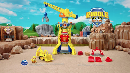 PAW Patrol, Rubble & Crew Bark Yard Crane Tower Playset with Action Figure and Vehicle, for Kids Age 3 and up