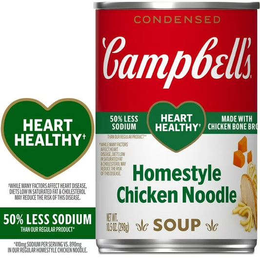 Campbell’s Condensed Heart Healthy Homestyle Chicken Noodle Soup, 50% Less Sodium, 10.5 oz Can