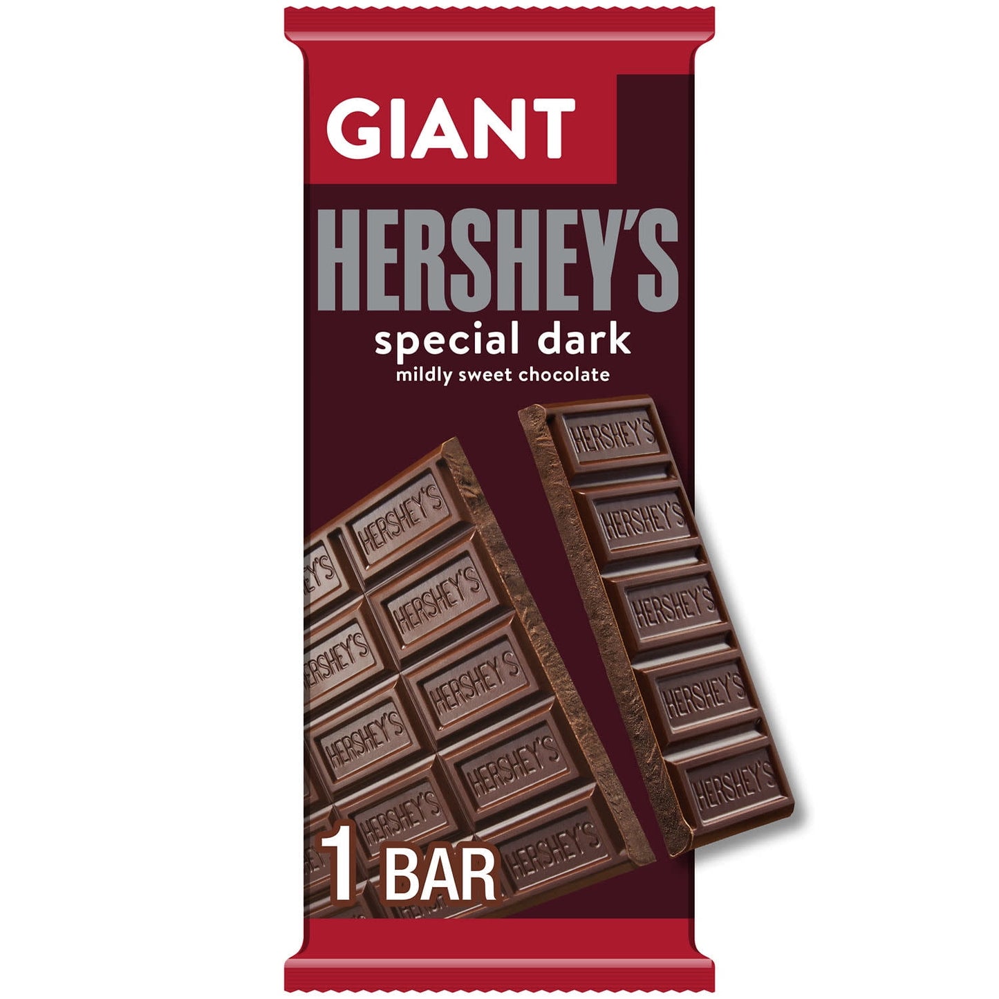 Hershey's Special Dark Mildly Sweet Chocolate Giant Candy, Bar 7.56 oz, 25 Pieces