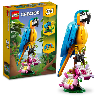 LEGO Creator 3 in 1 Exotic Parrot to Frog to Fish Animal Figures Building Toy, Creative Toys for Kids Ages 7 and Up, 31136