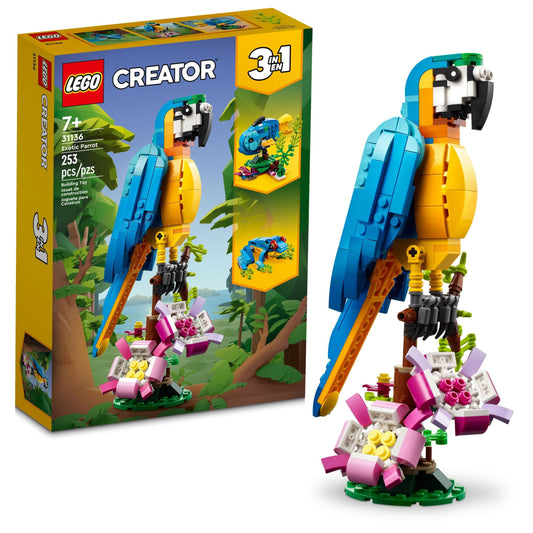 LEGO Creator 3 in 1 Exotic Parrot to Frog to Fish Animal Figures Building Toy, Creative Toys for Kids Ages 7 and Up, 31136