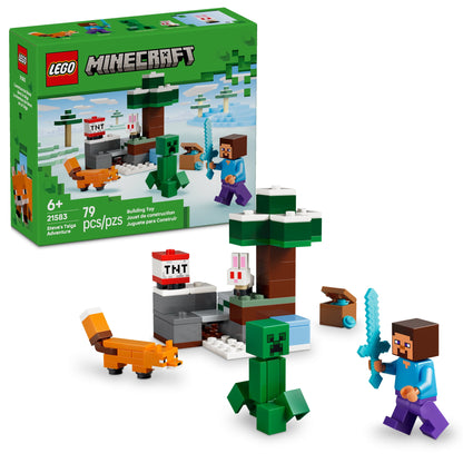 LEGO Minecraft Steve’s Taiga Adventure Building Toy for Boys & Girls - Video Game Playset & Toy Figures for Kids, Ages 6 + - W/2 Minifigures & 2 Pretend Play Animals - Gift Idea for Birthdays - 21583