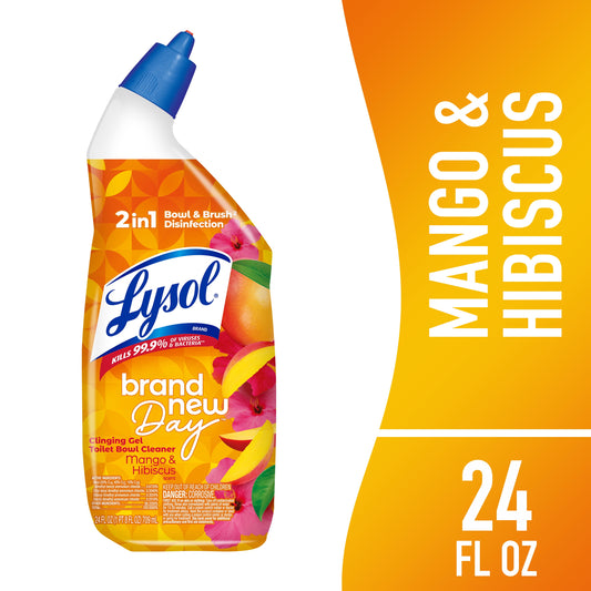 Lysol® Toilet Bowl Cleaner Gel, for Cleaning and Disinfecting, Stain Removal, Brand New Day, Mango and Hibiscus, 24 fl oz