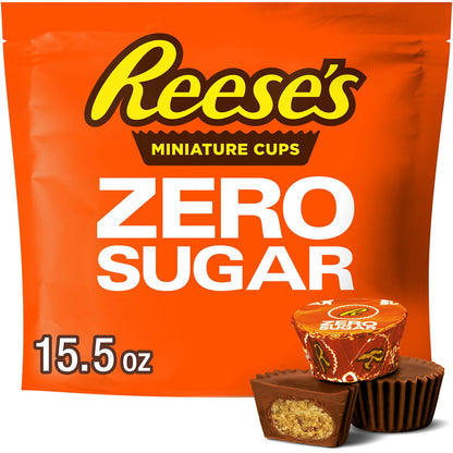 Reese's Zero Sugar Miniatures Chocolate Peanut Butter Cups Candy, Bag 15.5 oz