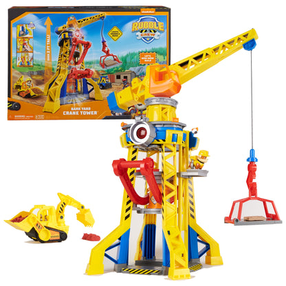 PAW Patrol, Rubble & Crew Bark Yard Crane Tower Playset with Action Figure and Vehicle, for Kids Age 3 and up