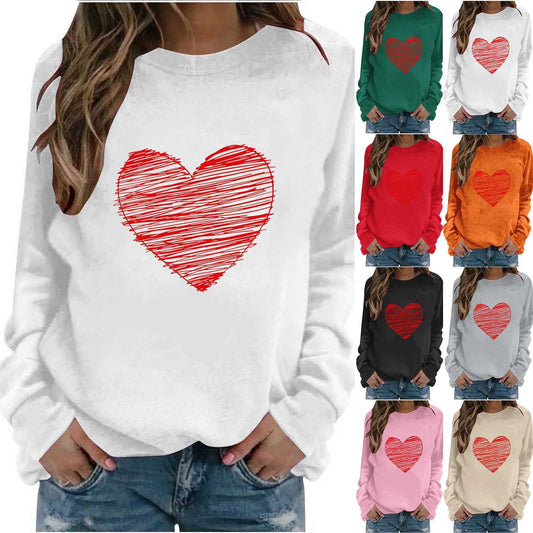 UTSJKR Valentines Day Women's Crewneck Sweatshirts Oversized Heart Print Casual Plus Size Comfy Long Sleeve T-Shirts Pullover Tops Orange XXL