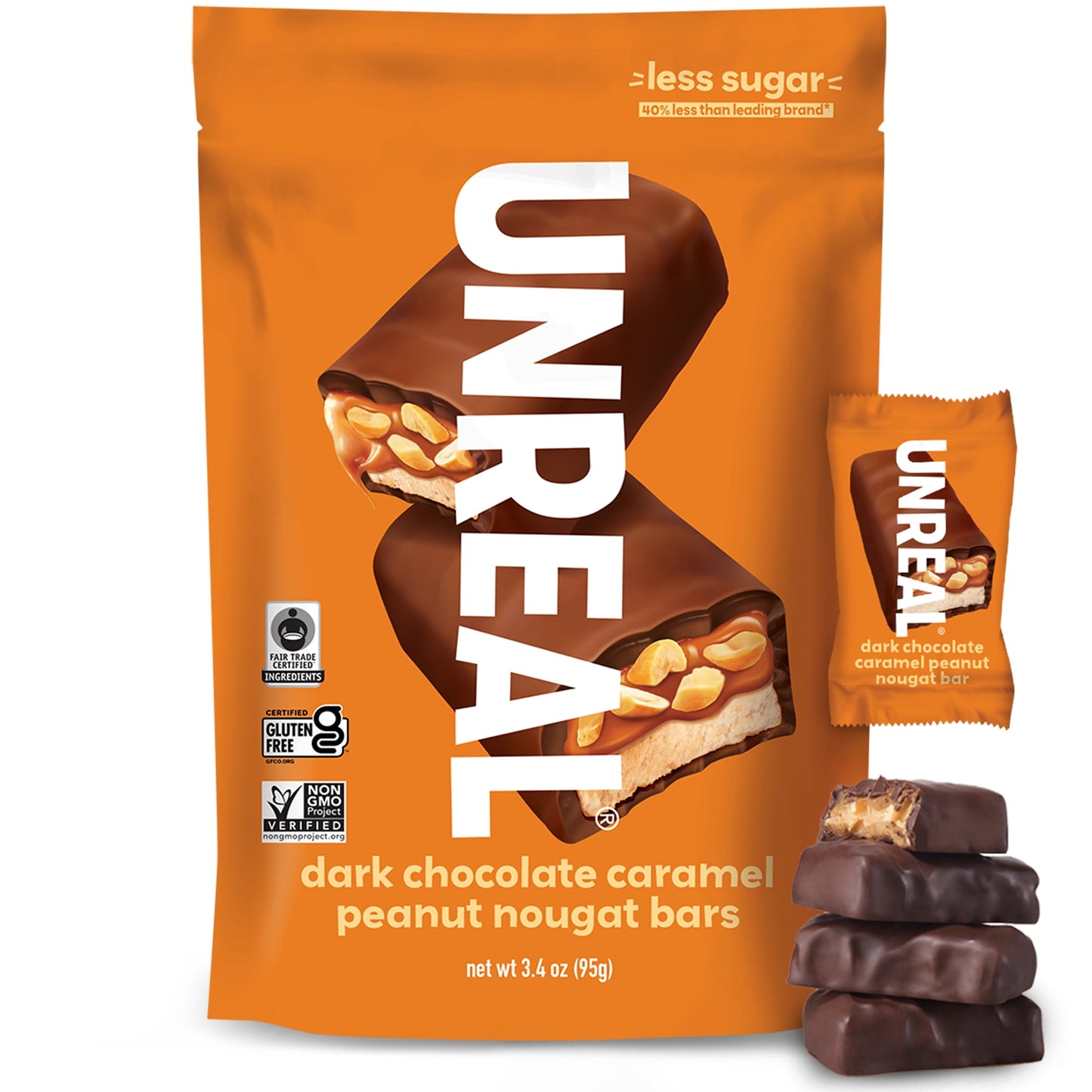 UNREAL Dark Chocolate Caramel Peanut Nougat Bars, 3.4oz