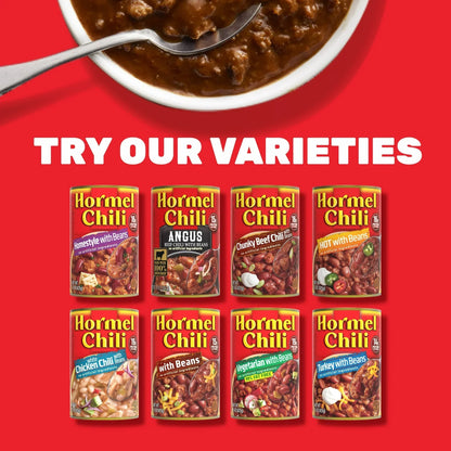 HORMEL Chili, Beef and Pork, No Beans Canned Chili, No Artificial Ingredients, Shelf-Stable, 10.5 oz Steel Can