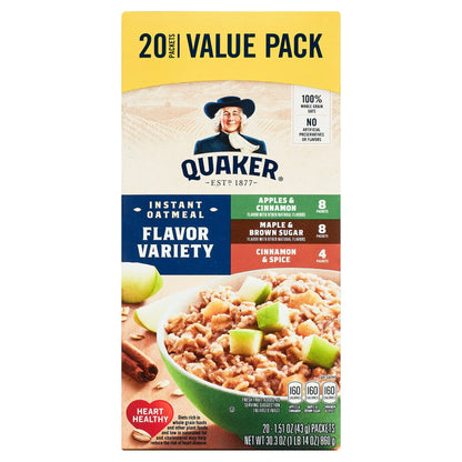 Quaker Instant Oatmeal, Flavor Variety Value Pack, 20 Packets