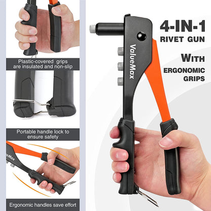 ValueMax 4-in-1 Rivet Gun Kit with 200 Rivets & 4 Nosepieces