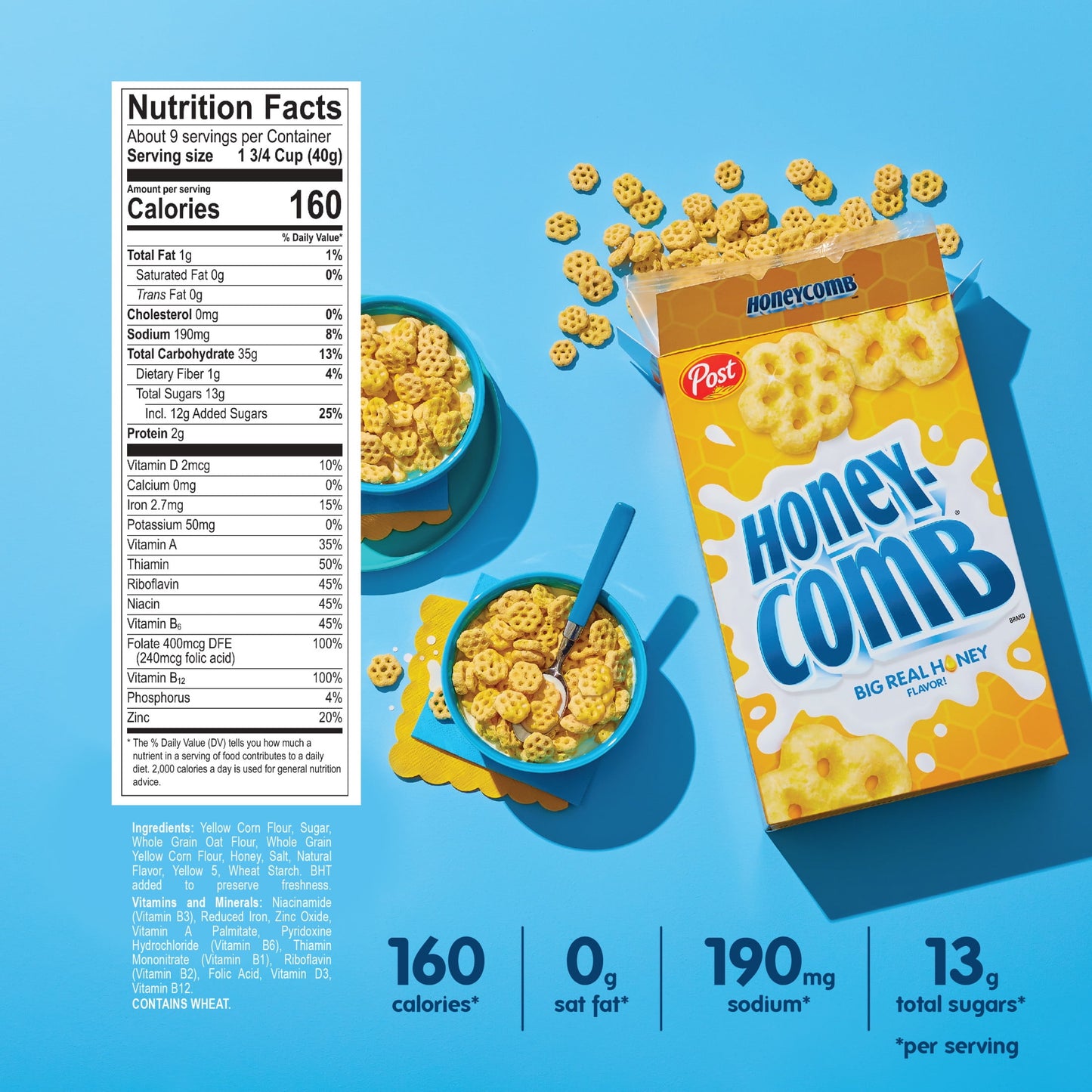 Post Honeycomb Crunchy Cereal 10 oz, Cardboard Box Shelf Stable