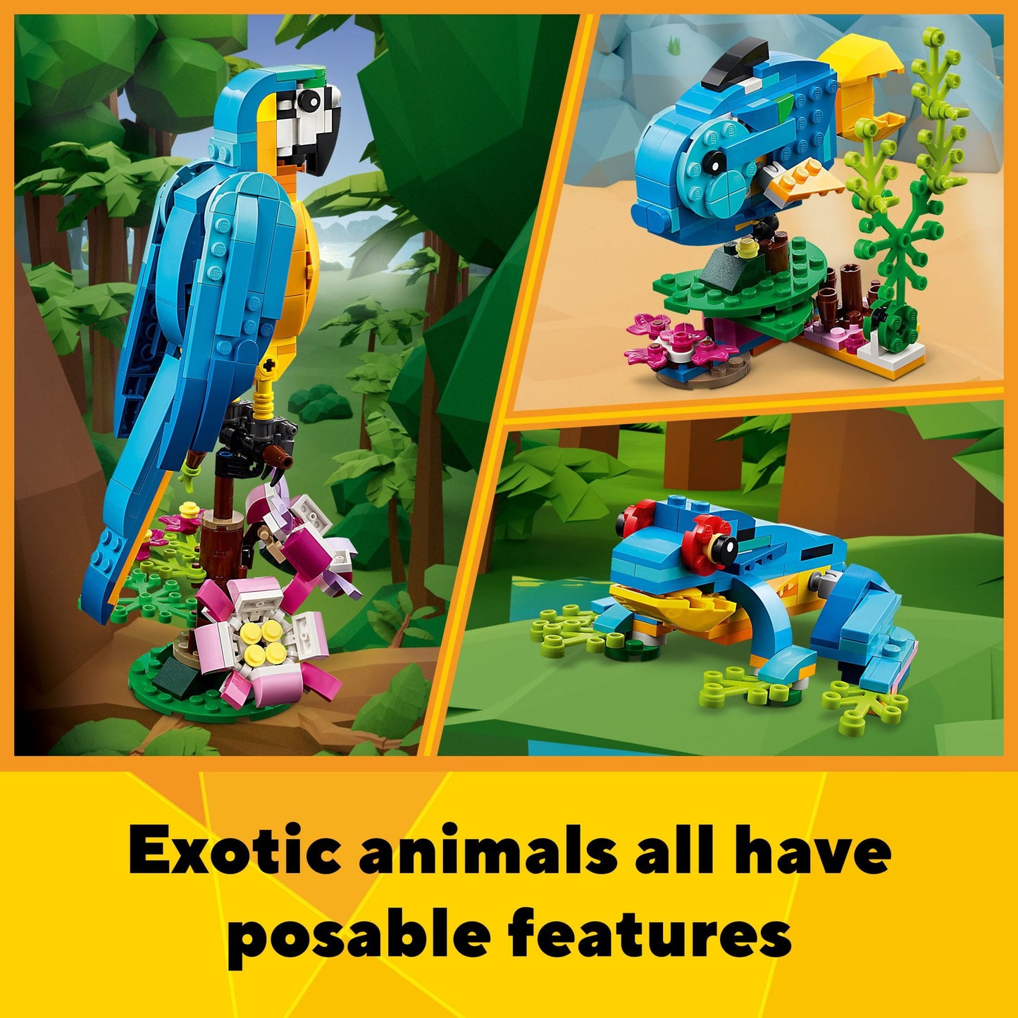 LEGO Creator 3 in 1 Exotic Parrot to Frog to Fish Animal Figures Building Toy, Creative Toys for Kids Ages 7 and Up, 31136